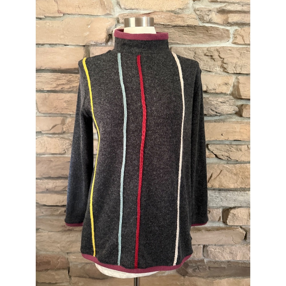 Trisha Tyler Womens Mock Neck Tunic Sweater Gray Multi Stripe Large